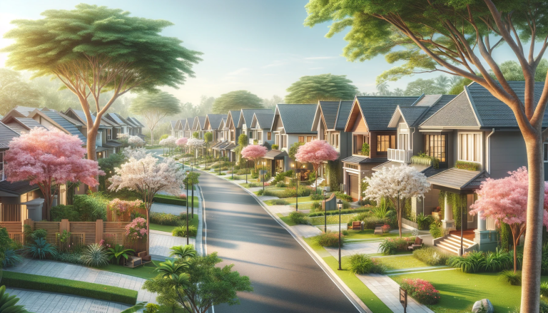 DALL·E 2024-01-04 15.32.21 - A picturesque scene of residential real estate. The image showcases a peaceful suburban neighborhood with a variety of houses, each with its own uniqu