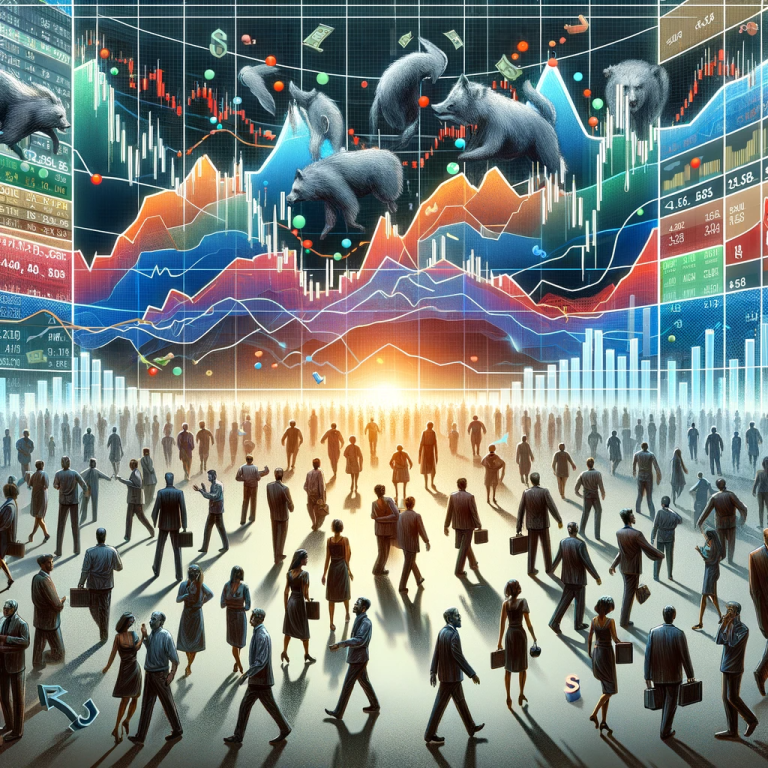 DALL·E 2024-01-02 13.53.32 - A conceptual illustration depicting market sentiment and behavioral aspects in investing. The scene shows a large, dynamic stock market board with gra